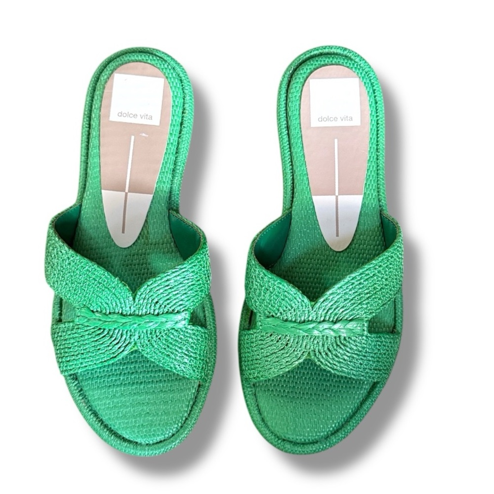 Dolce Vita Atomic Raffia Slide Sandal Seaglass Green Size 6 - Picture 3 of 5